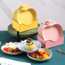 小麦秸秆卡通创意吐骨碟 家用可微波餐桌塑料剩菜碟垃圾盘带底座