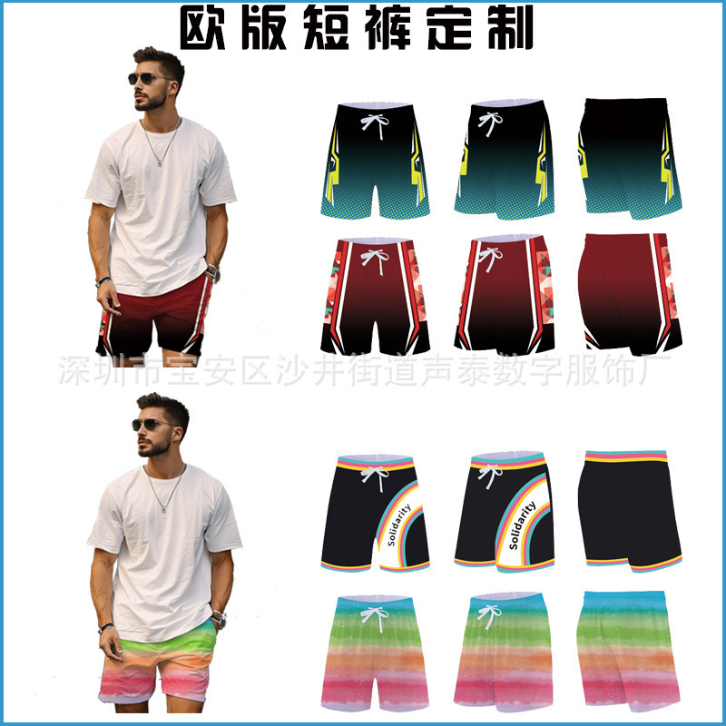 American Summer Training Sports Shorts Men's European and American Loose Basketball Football Shorts Customized Digital Full Body Print