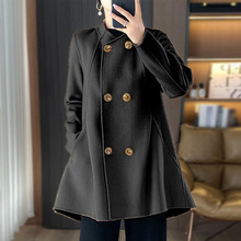 2024新款小个子双面羊绒大衣女中长款赫本风羊毛呢外套女一件代发