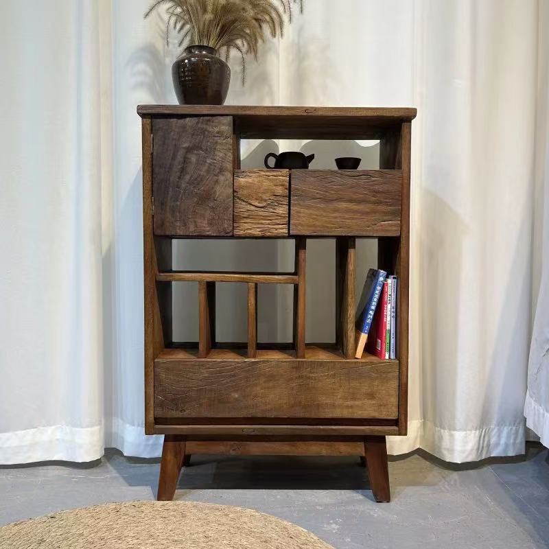 Wabi-Sabi Style Old Elm Side Cabinet Tea Room Tableware Display Cabinet Old Elm Multi-Treasure Cabinet Ancient Shelf Entrance Tea Set Cabinet