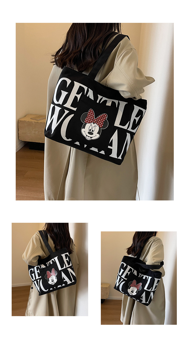 2024 New canvas bag for women, single-shoulder, student, book, large-capacity hand-held bag with zipper, versatile for office workers' commuting Specification drawing