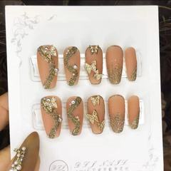 【財閥千金】復古高奢鋯石穿戴甲裸色蝴蝶氛圍感美甲工廠批發