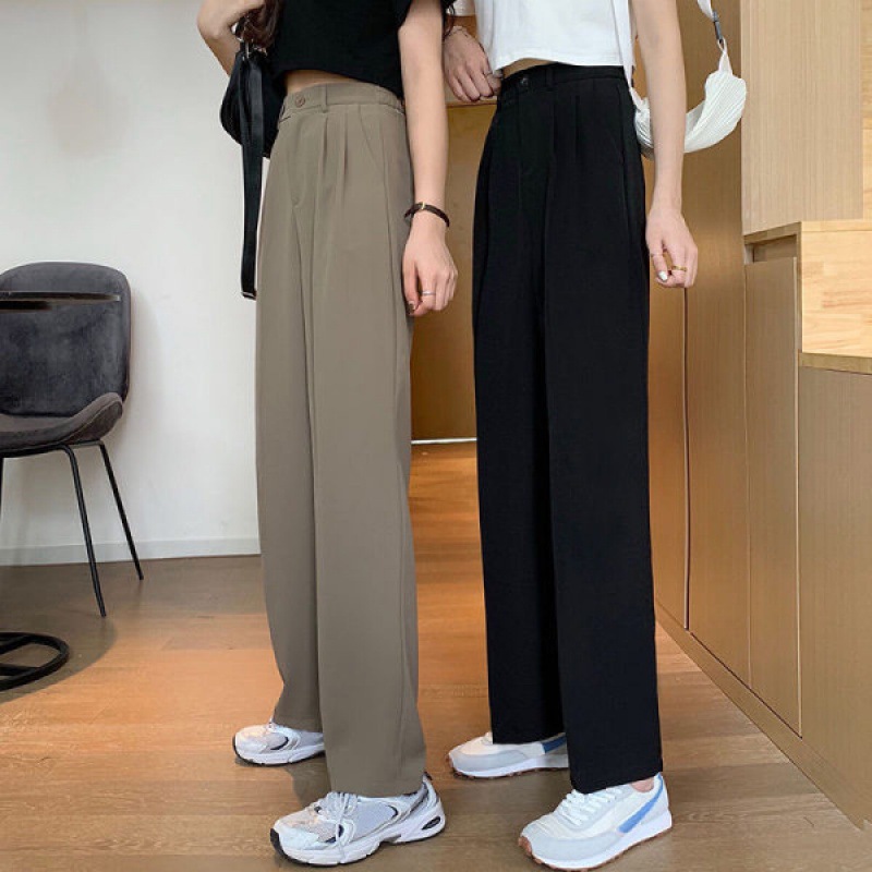 スーツのズボンの女性の夏の韓国版の高腰のゆったりしているストレートな筒はやせている大きいサイズのモップのズボンを現します。