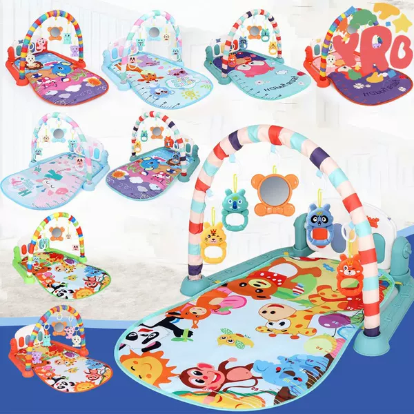 Yrb Baby Pedal Piano Fitness Stand Toy 0-36 Months Multi-Functional Early Education Baby Crawling Mat with Sound and Light Music