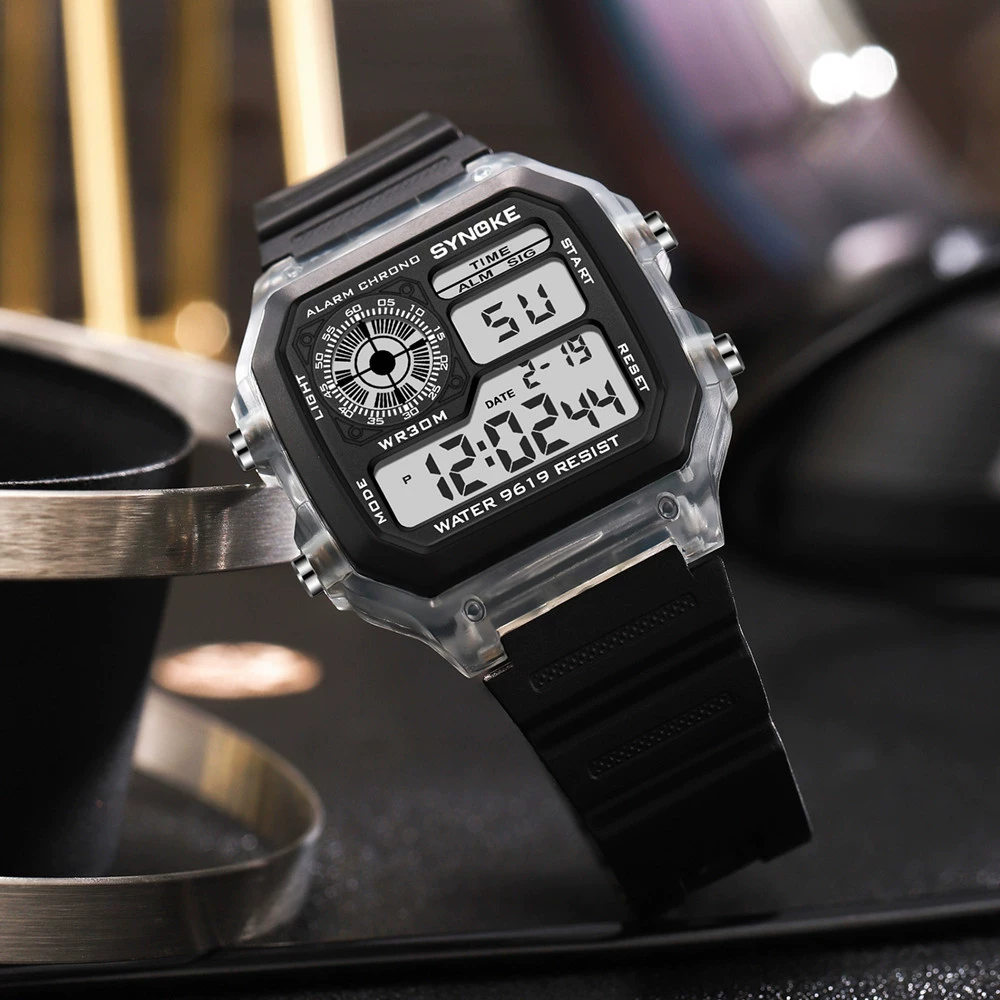 Мужские водонепроницаемые спортивные квадратные классические ретро-трендовые цифровые часы