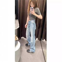 Z家 秋季新款女装经典神裤直筒阔腿中腰长款牛仔裤女 6045033 406