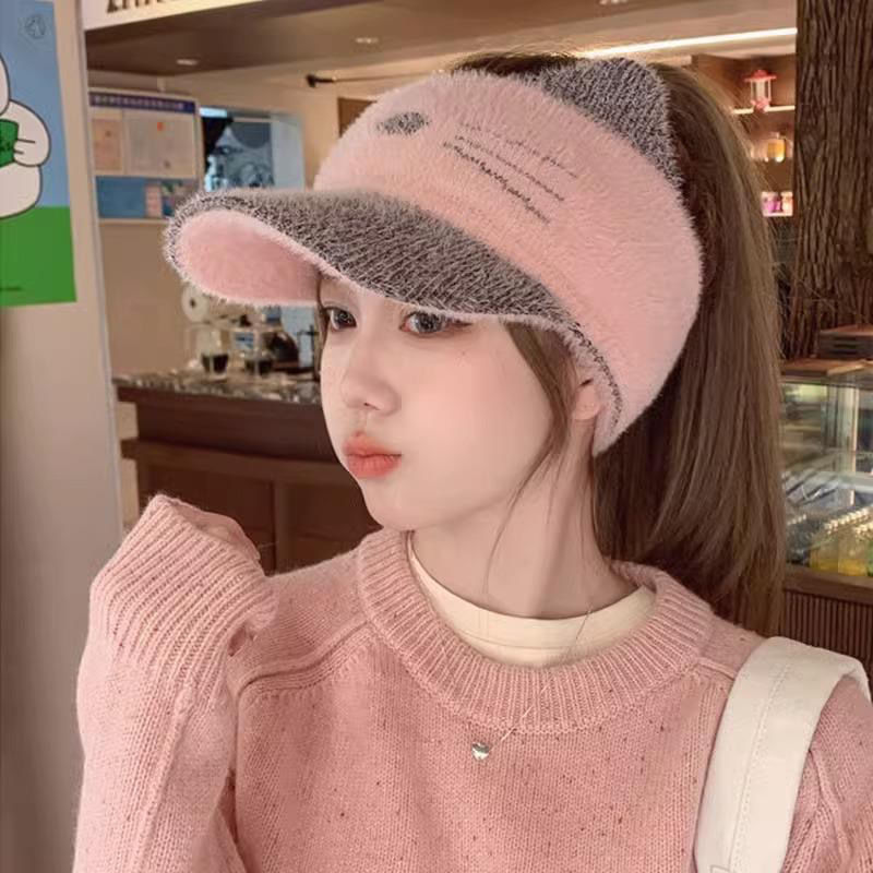 Gorra de béisbol para mujer Otoño e Invierno Nuevo estilo cara de aspecto pequeño engrosamiento cálido tapa superior vacía gorra de punto sombrero de lana estilo coreano todo partido