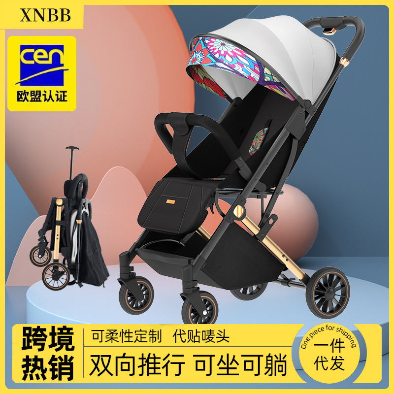 Carrinche de bebé ligero que se puede sentar y acostar y retener con un botón, cuatro ruedas antichoque para niños, coche de bolsillo para niños