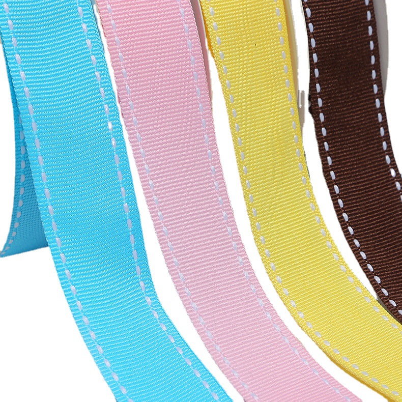 织带扎花材料两边印点罗纹带 跳点罗纹带双边车白线横纹织带