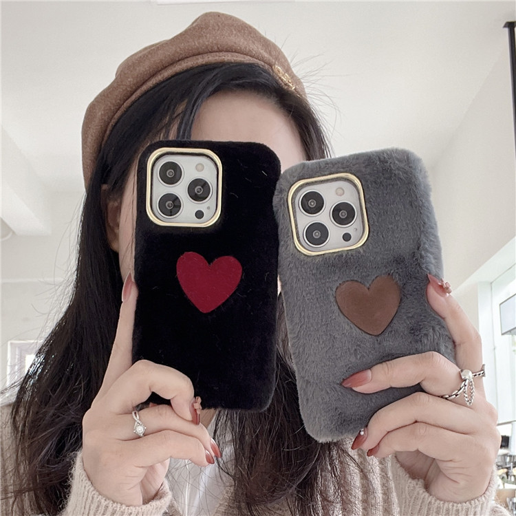 Plush Loving Heart Autumn And Winter Apple Xsmax Phone Case Xr For Iphone13pro/7/8plus Soft 12 display picture 2