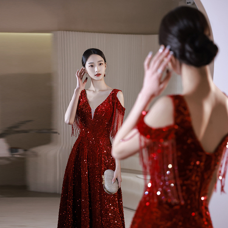 Burgundy Bridal Women's Wedding Sequins Evening Dress Large Size V-neck A-line | eBay Burgundy Bridal Women's Wedding Sequins Evening Dress Large Size V-neck A-line | eBay