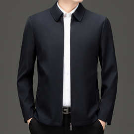 中年新款男羊毛夹克衫2024春秋户外商务拉链翻领纯色外套休闲代发