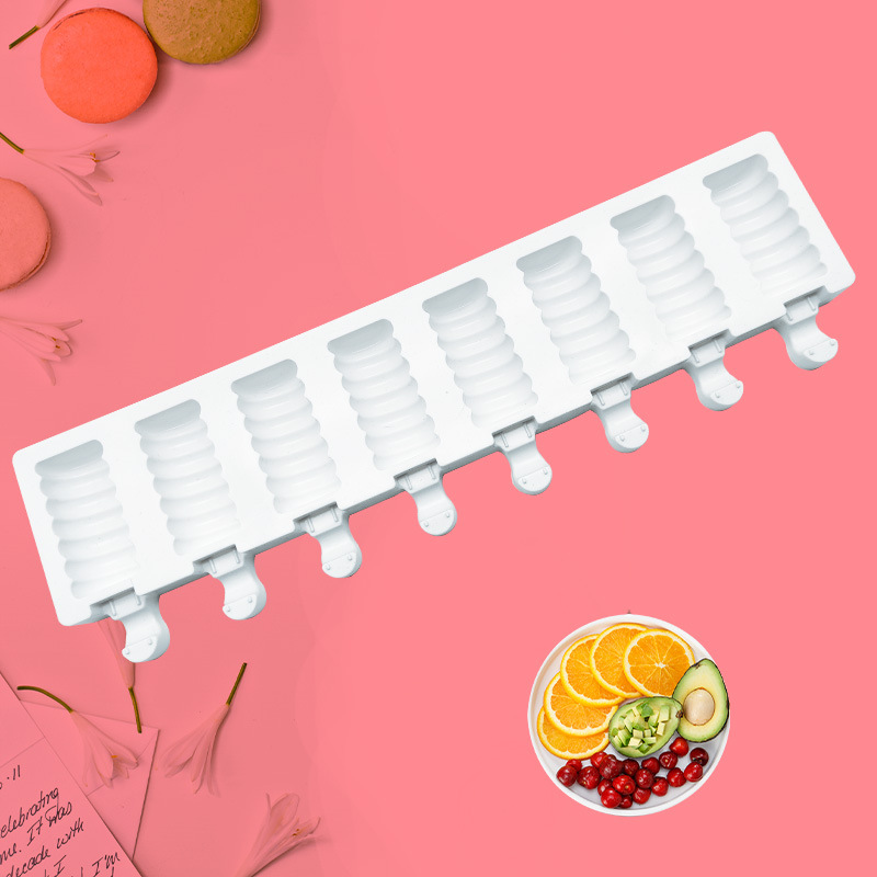 新款现货硅胶雪糕模具8连螺纹型冰棒冰淇淋模具DIY跨境热销家用