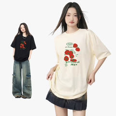 夏季230g纯棉红西红柿T恤印花圆领时尚宽松短袖休闲百搭打底上衣