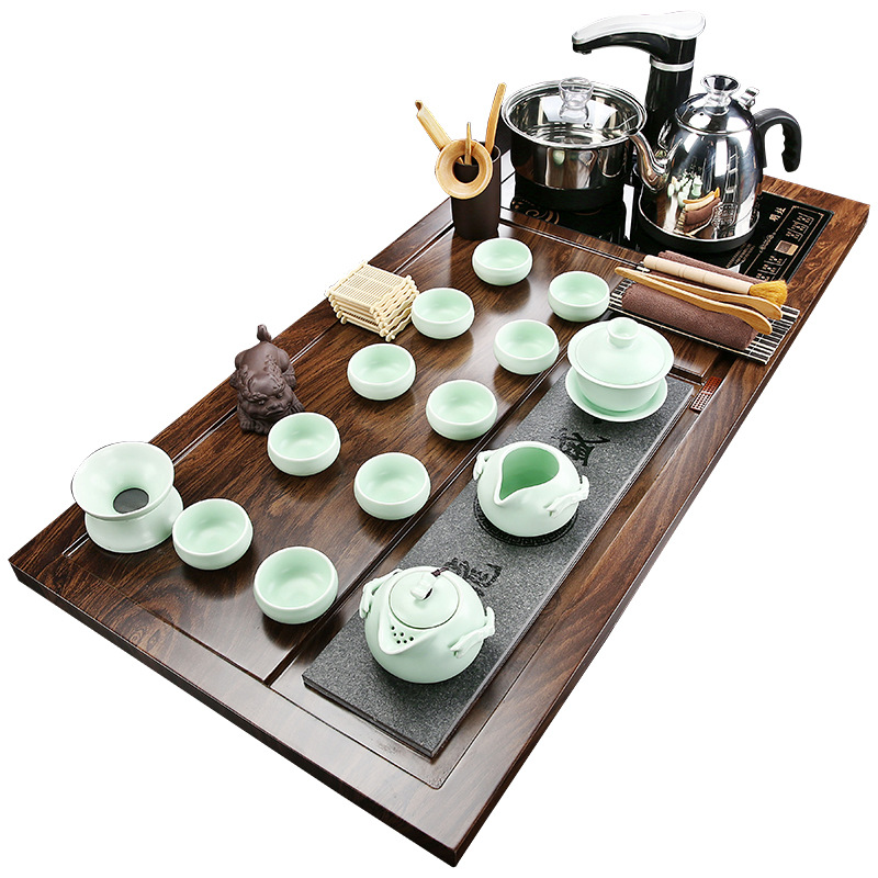 Tea set complete set with tea tray, electric tea warmer, automatic water filler, office home use large tea table for entertaining, light luxury Gongfu style
