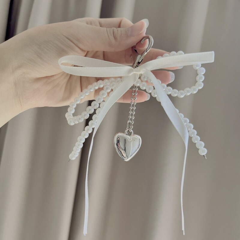 Beaded Ins New Style Sweet Bowknot Imitation Pearl Pendant Phone Heart Lanyard Keychain Bag Charm Gift Beaded Ins New Style Sweet Bowknot Imitation Pearl Pendant Phone Heart Lanyard Keychain Bag Charm Gift
