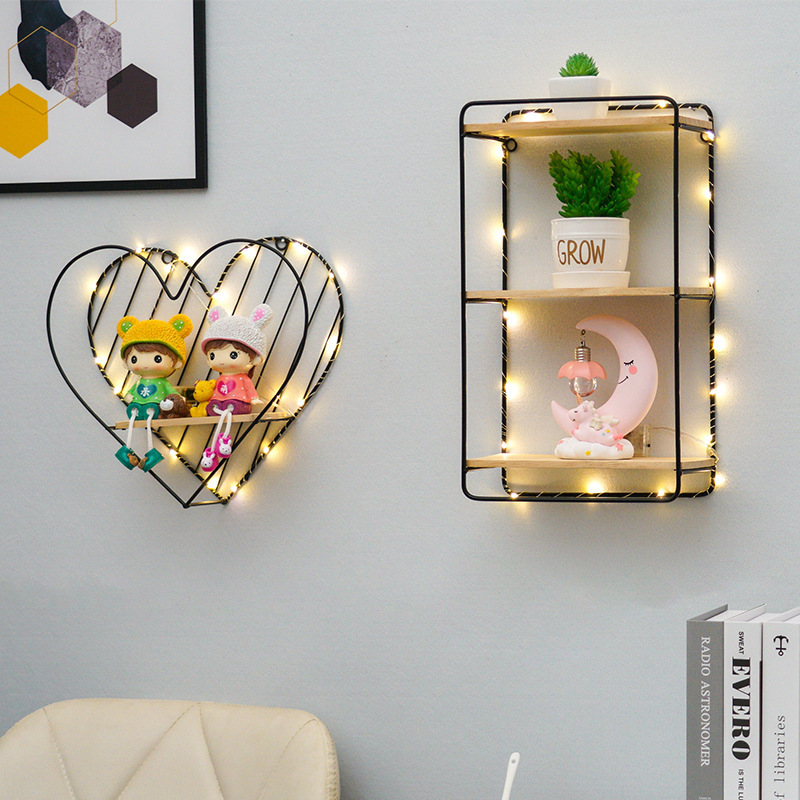 Estante Decorativo de Pared de Hierro y Madera Estilo Nórdico para Sala de Estar