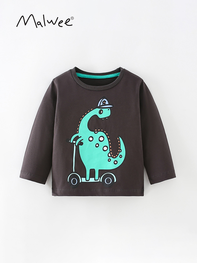 Malwee camiseta de niño otoño nuevo estilo europeo y americano impresión casual de cuello redondo de manga larga camiseta de base para niños