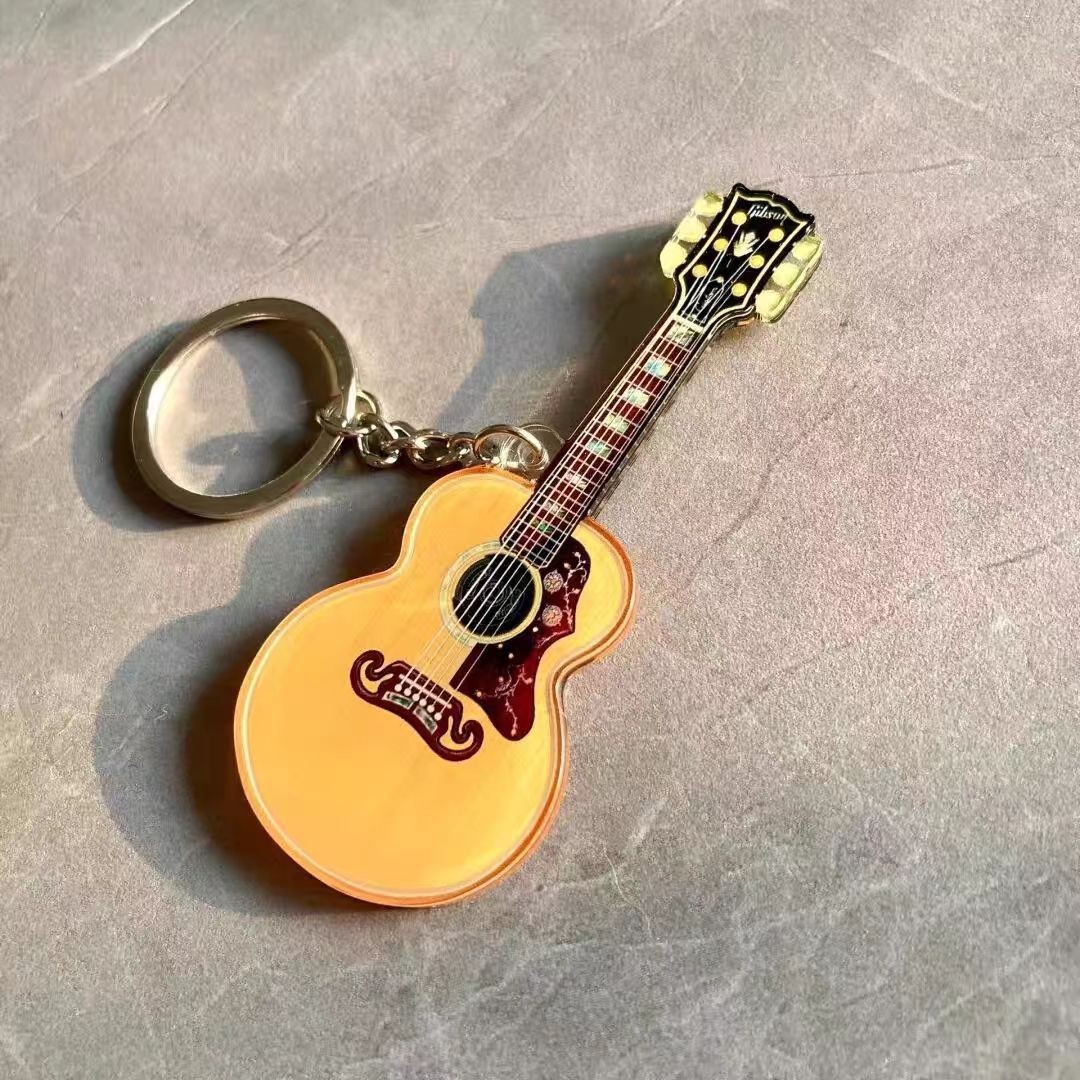Nuevo alto valor directo de suministro acrílico llavero creativo violín bolso llave colgante logotipo colgante de impresión