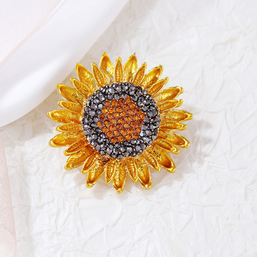 Europa y los Estados Unidos nuevos broches de girasol esmalte flores de diamante flor flor de pecho joyería de alta calidad aleación al por mayor