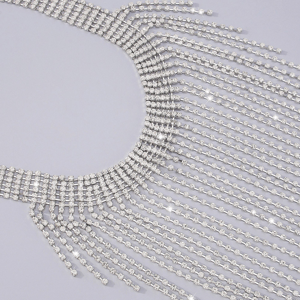 Rhinestone Tassel Back Necklace Luxury Statement Retro Chain_voghion.com