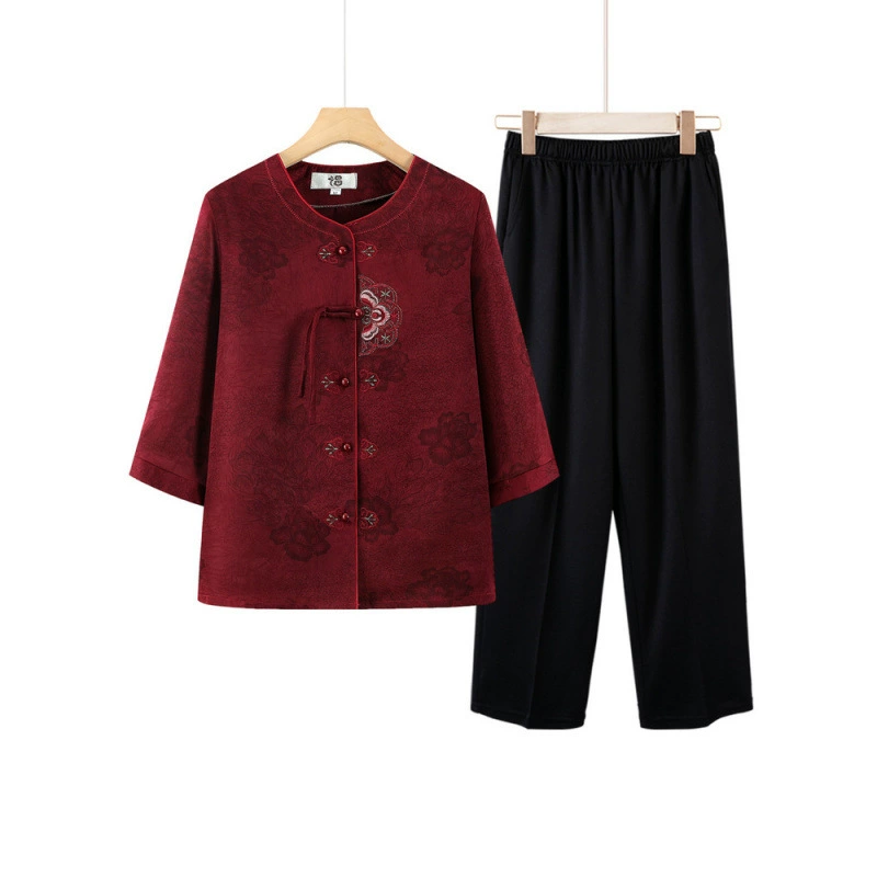 Бабушка летняя рубашка в национальном стиле женская средняя и пожилая женская летняя одежда мама семиочный рукав топ темперамент