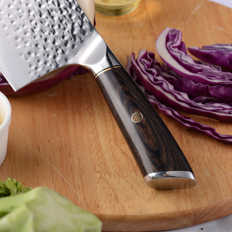 Patrón de martillo forjado mango de madera de color cuchillo de cocina hogar cuchillo de rebanar 5cr15 cuchillo de acero inoxidable generación de cabello transfronterizo