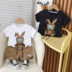 男童夏季2024新款套裝短袖長褲中小兒童男孩帥氣潮夏裝休閒兩件套