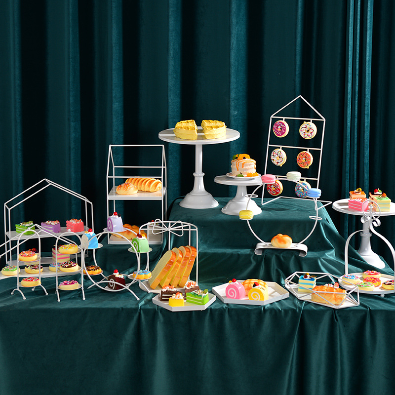 Estilo europeo comida fría té romper Mesa pastel blanco bandeja de postre estante de cumpleaños decoración postre soporte de exhibición Decoración