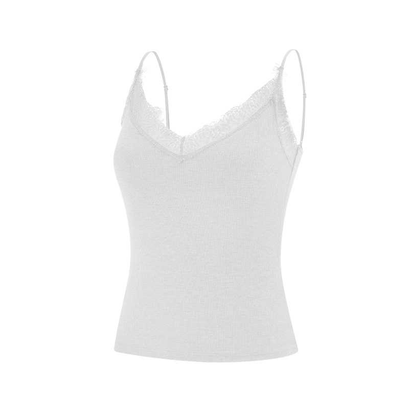 Trägertop mit V-Ausschnitt und Spitzenbesatz, integriertem Cup – weiches, bequemes und figurformendes Tanktop für Damen, unverzichtbares Basic für jede Jahreszeit_voghion.com