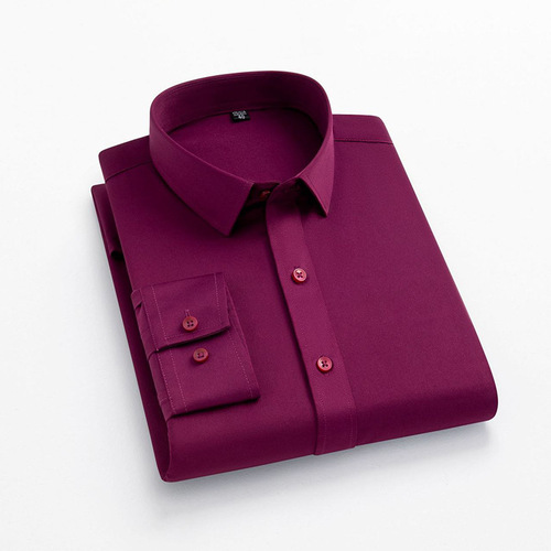 Men's Iron-Free Business Commute Professional Formal Dress Shirt, Plain Color Stretch Breathable Shirt, Men's Long Sleeve, Wholesale