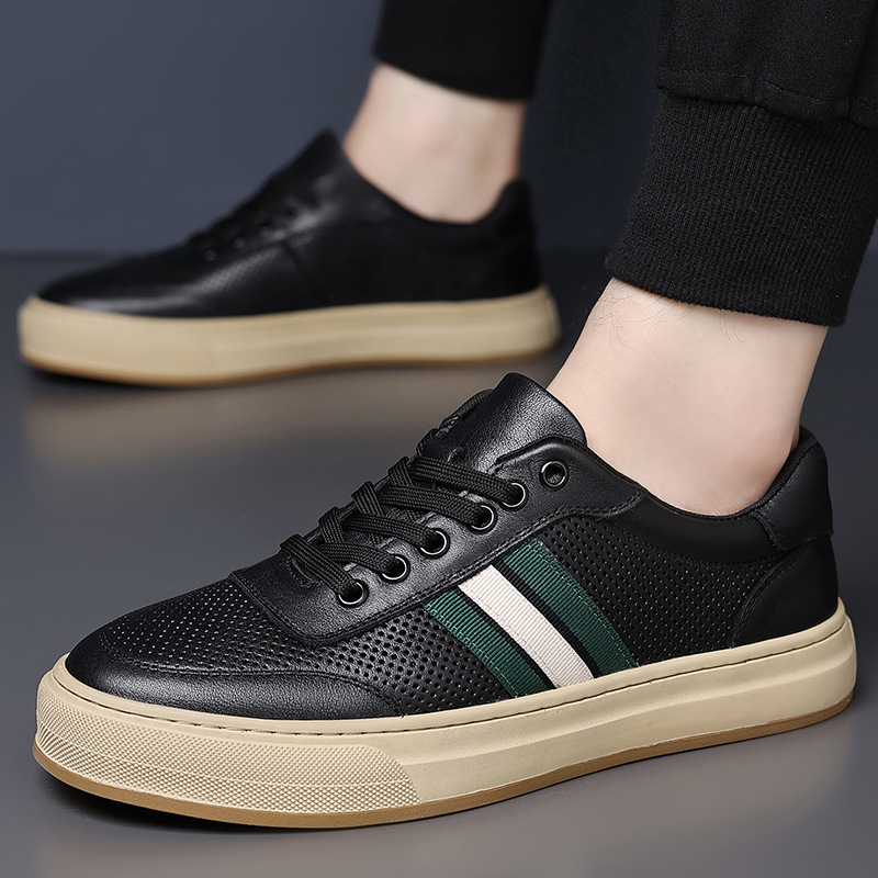 [Cuero de vaca de cabeza] cuero transpirable, zapatos deportivos casuales de suela suave de moda, huecos y cómodos