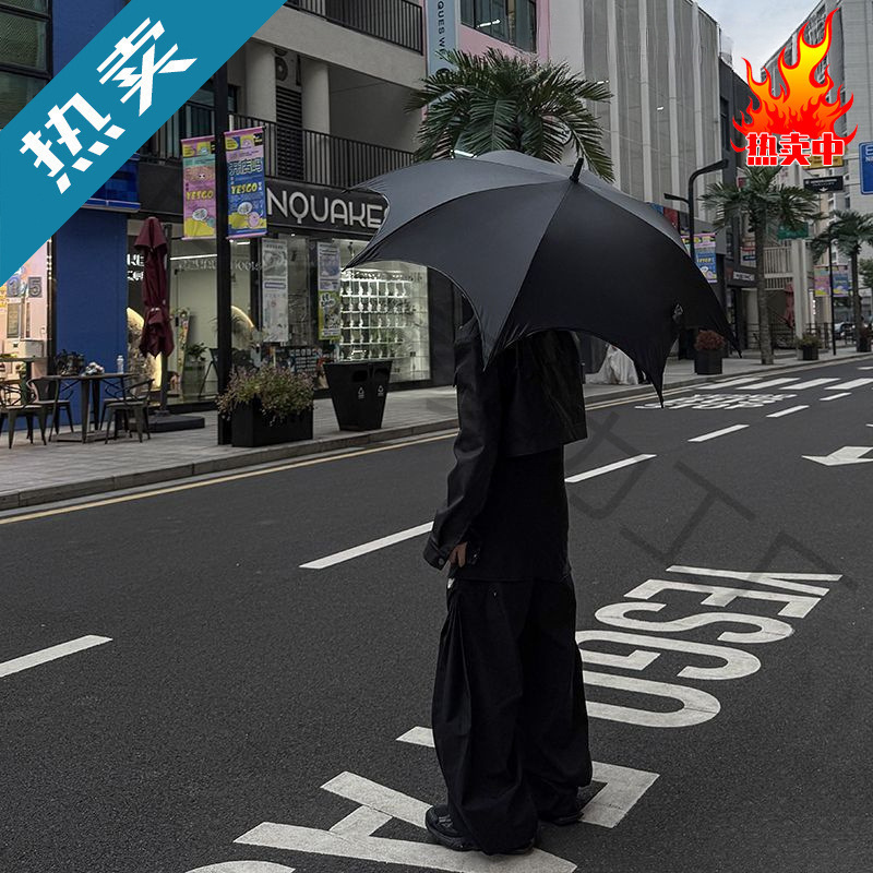 Gothic Long-Handled Umbrella, Dual-Purpose for Sun and Rain, Dark Style Umbrella for Women, Automatic Sun Umbrella with Black Coating for Sun Protection
