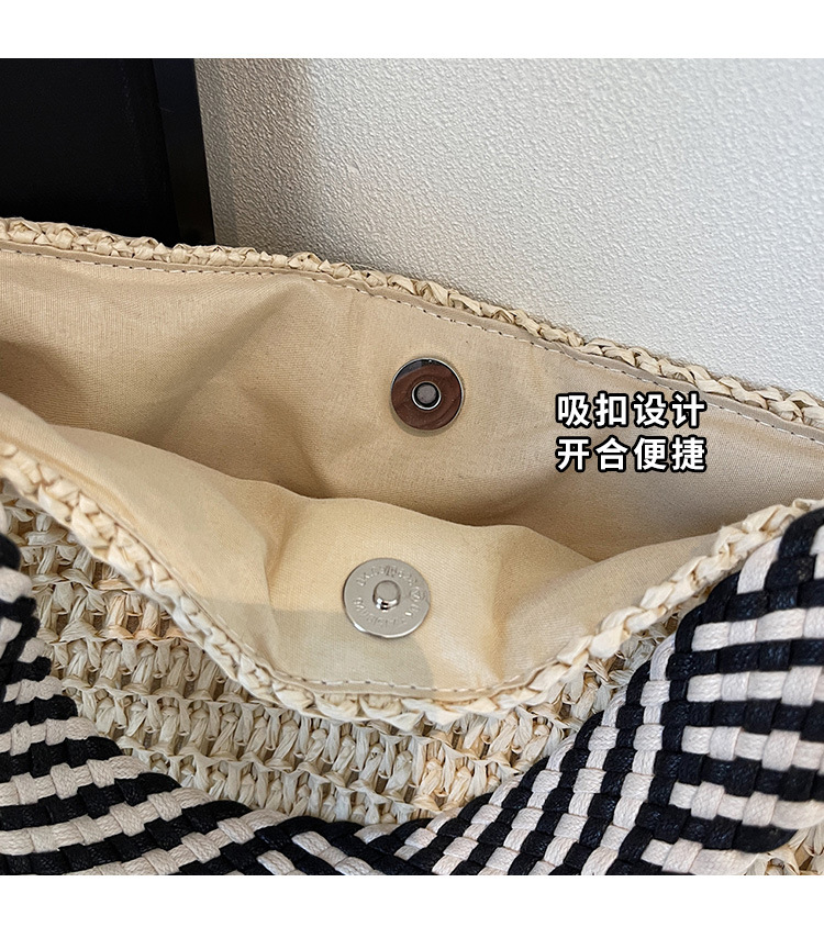 Summer large-capacity straw woven bag for women, 2025 new style seaside and beach vacation single-shoulder bag, commuter tote bucket bag undefined