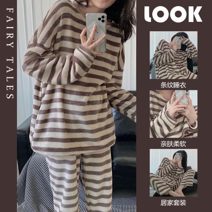 Transfronteriza Vietnam al por mayor otoño invierno pijamas franela espesa dulce caricatura calentamiento manga larga ropa para el hogar
