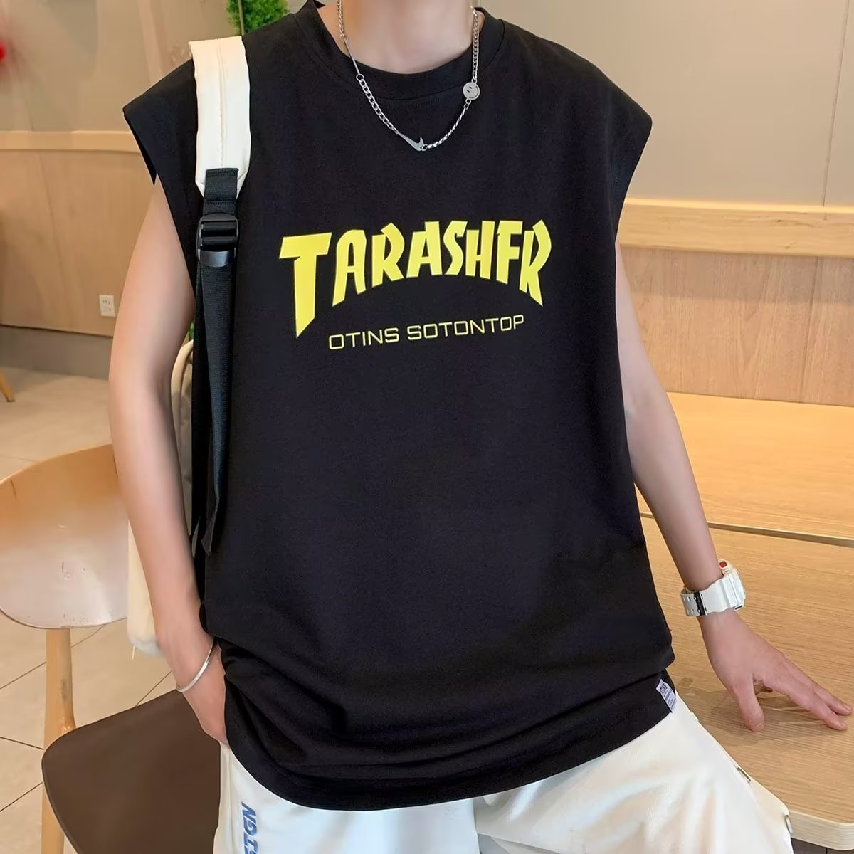 National Fashion American Vest Men's ins Fashionable All-match Casual Outer Wear Sweatshirt Summer Japanese Style Youth Popular Sleeveless T-shirt
