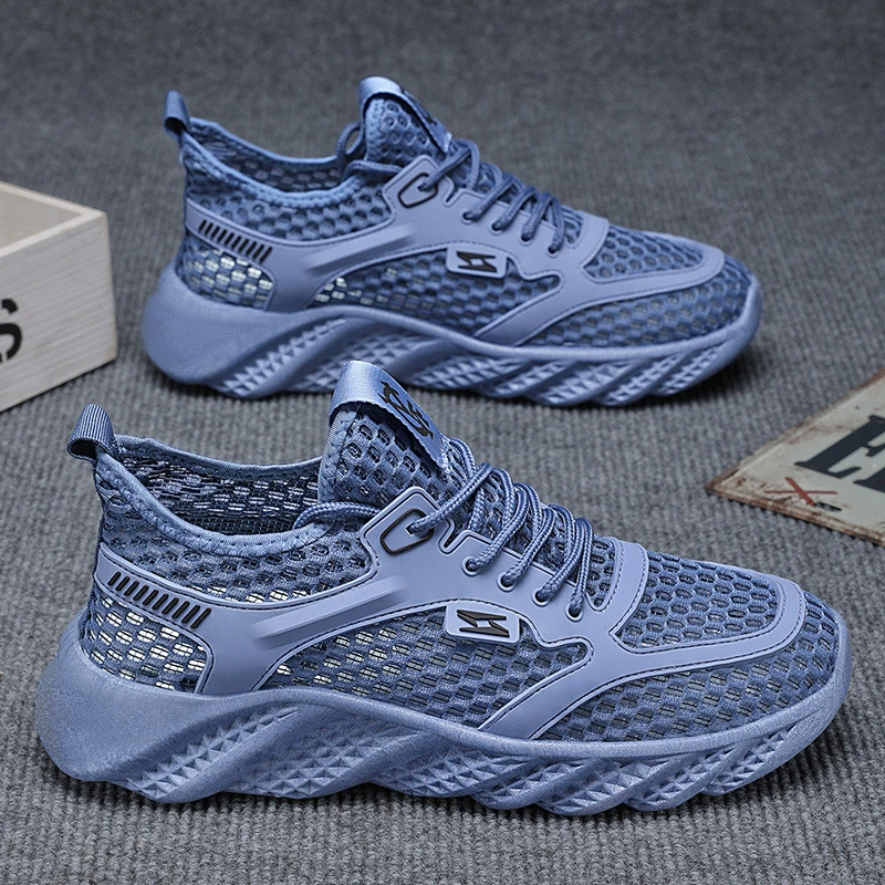 Летняя мужская обувь, новые дышащие туфли с полой сеткой, мужские модные универсальные спортивные туфли на толстой подошве, повседневная обувь для папы