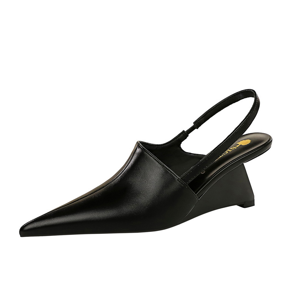 1097-3 Retro European and American Fashion High Heel Slope Heel Deep Mouth Baotou Shoes Hollow Back Strap Sandals High Heel Shoes Women's Shoes