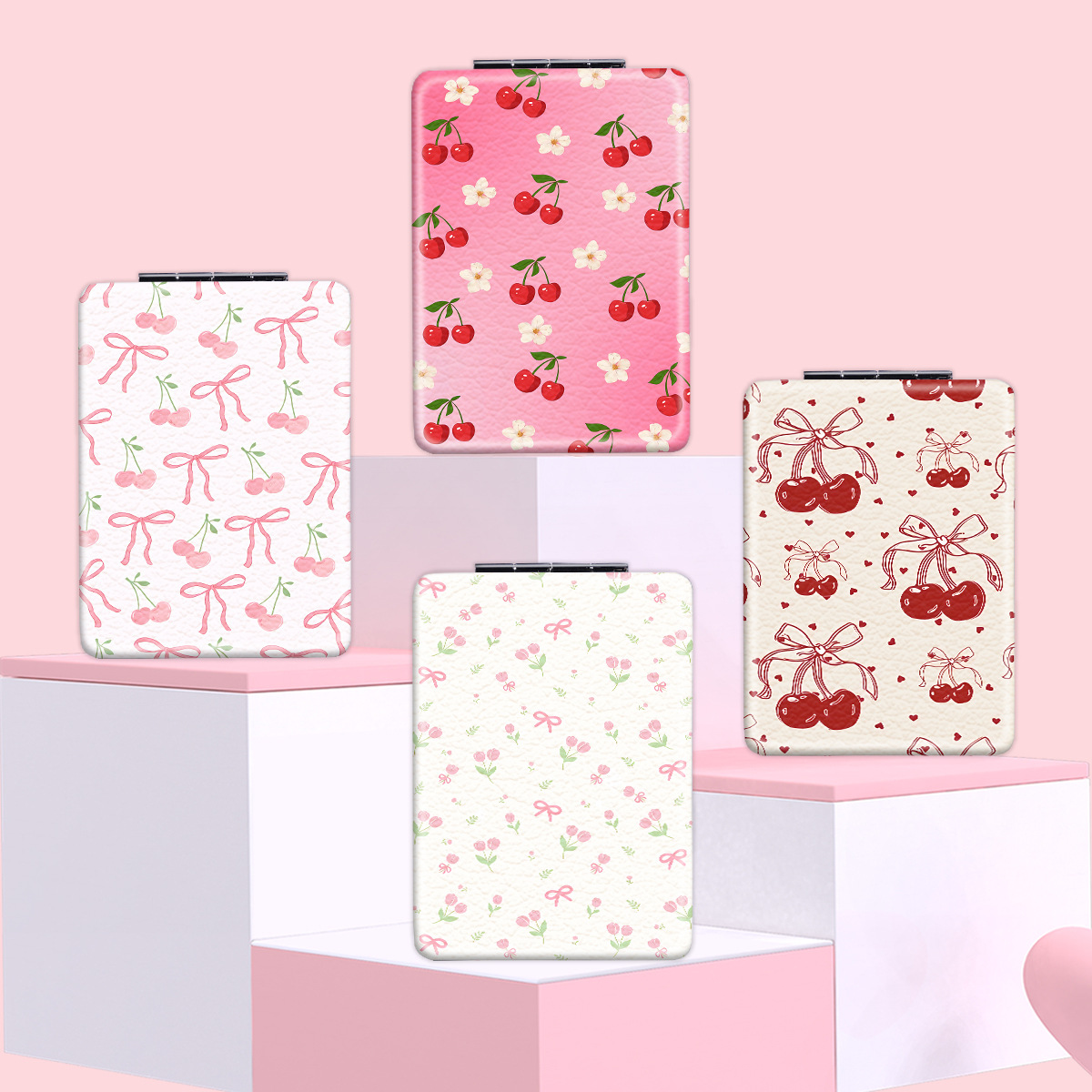 70g Weight Mirror Makeup Tools Types 1 Piece Quantity Glass Material Cartoon, Cherry Pattern Cute Style Cute Cartoon Cherry Glass Mirror 1 Piece 无