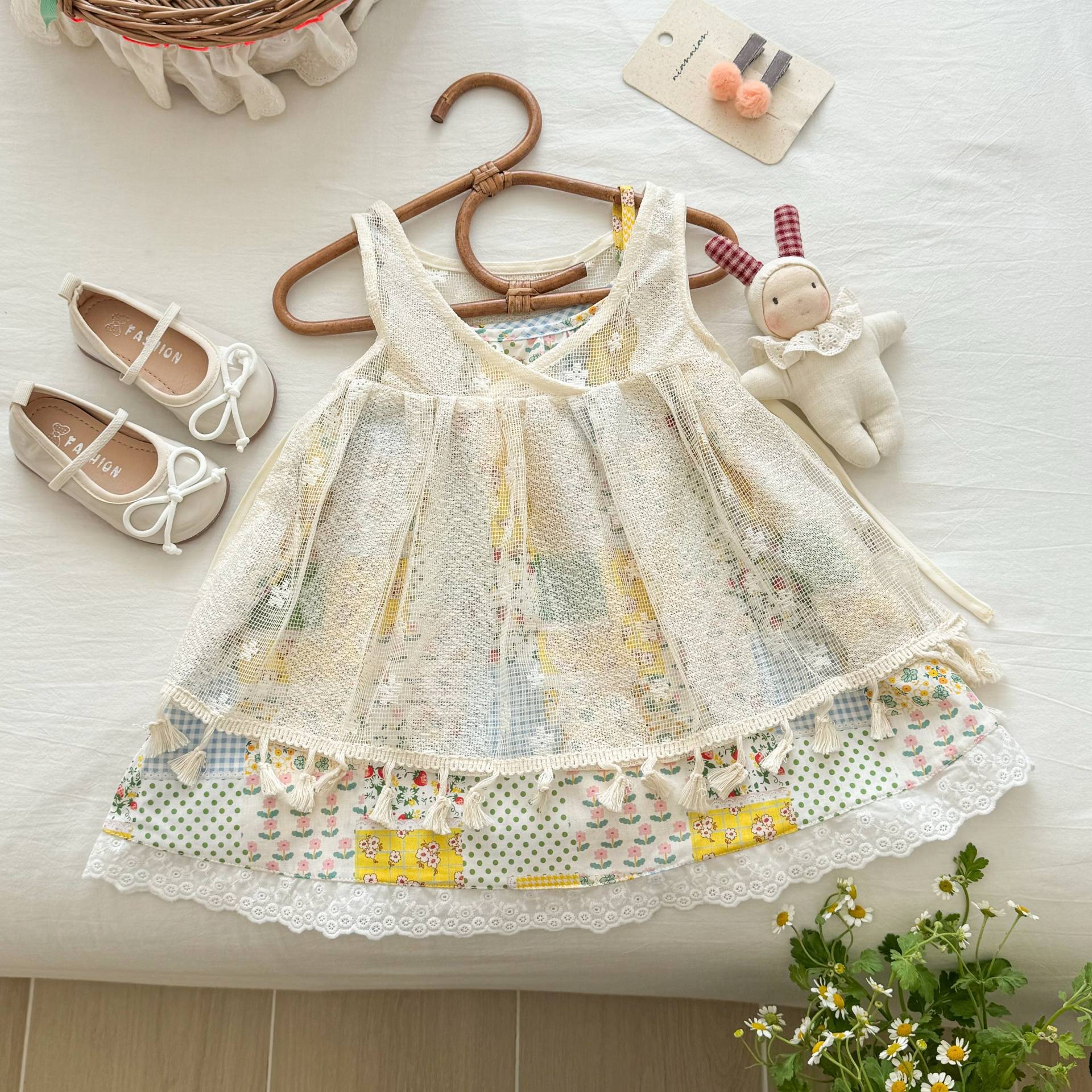 Vestido de verano para siete niñas con limón salado, estilo étnico, chaleco para niños súper atractivo, falda de tirantes, vestido de princesa para niñas de estilo occidental