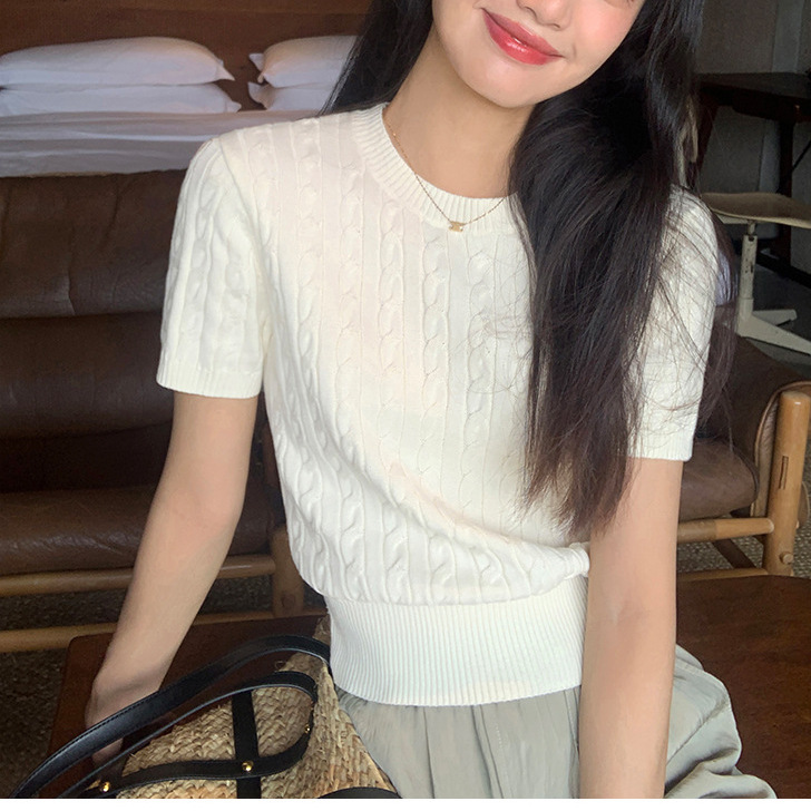 White retro knitted summer sweater