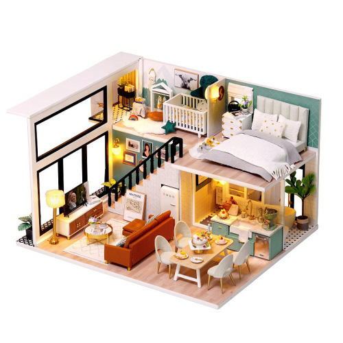 Handmade diy cabin pink loft girl educational children's toys wholesale assembled model birthday gift