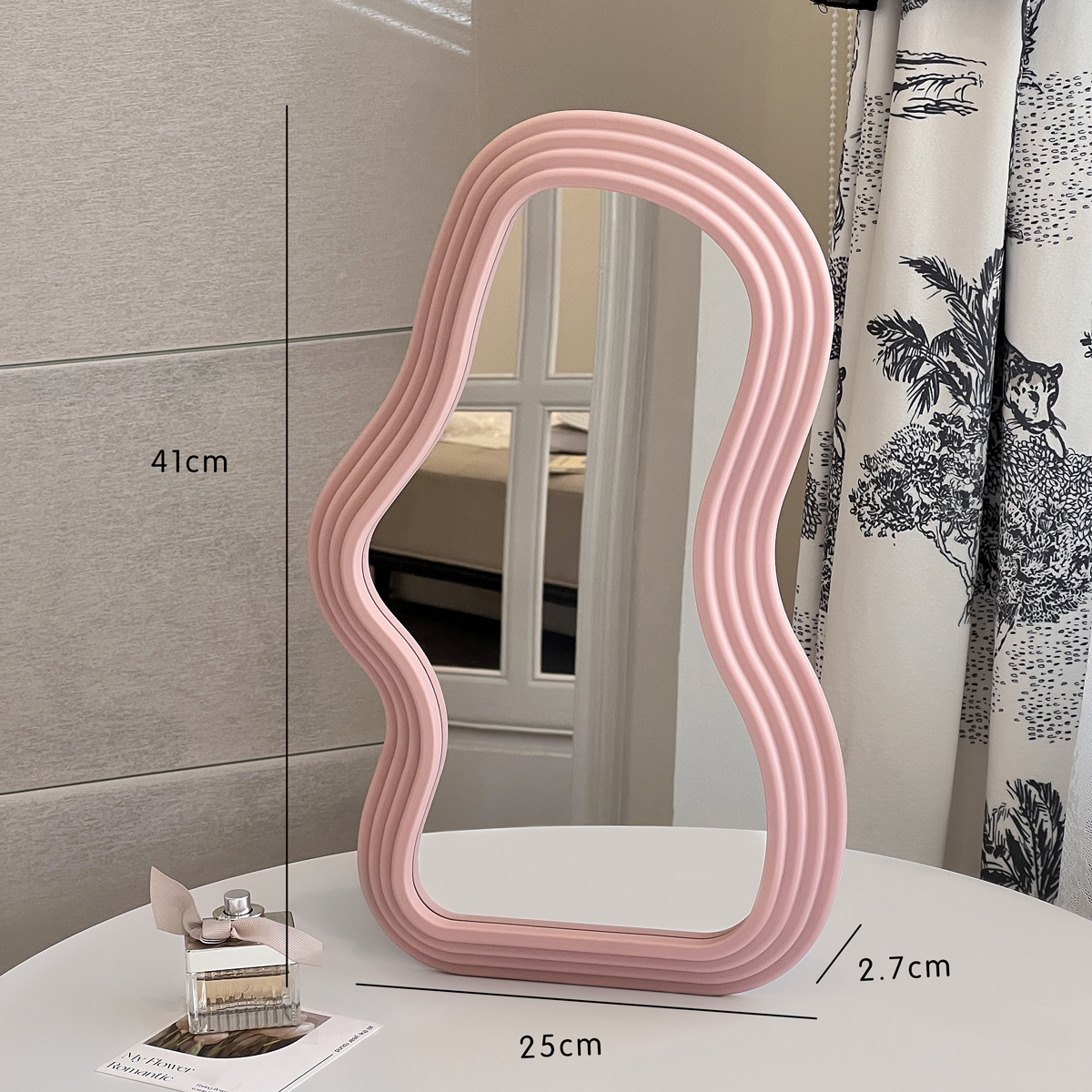 Espejo rosa, espejo de piso, espejo de vestir, espejo de dormitorio, espejo de maquillaje, dormitorio de estudiantes, pared colgada