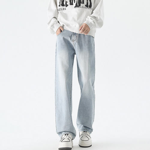 Men's Summer 2025 American Street Style Loose Fit Straight Wide Leg Casual Knife Pants