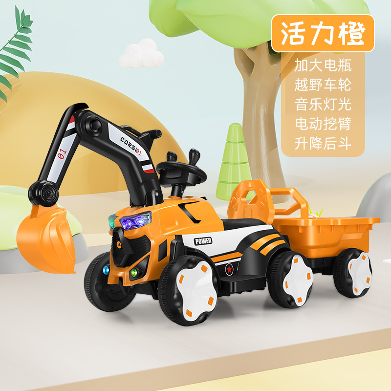 Excavadora eléctrica para niños se puede sentar en un coche de juguete para niños gran excavadora de ingeniería de cuatro ruedas image 16