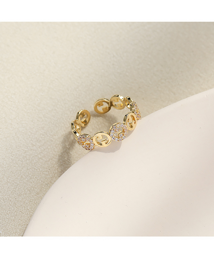 Geometric Pattern Wholesale Jewelry Glam Geometric Metal Zircon Inlay Open Rings