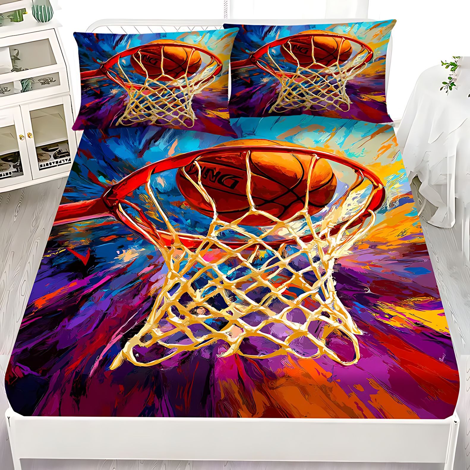 TEMU / JIT transfronterizo baloncesto deporte HD impresión digital abrasión cama gaza pillowcase set fuente fabricante