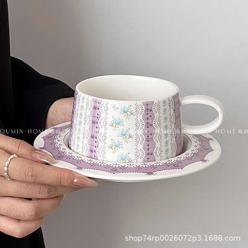 Ins Style Vintage Light Luxury Coffee Cup Saucer suit Ceramic Mug Afternoon Tea Latte Cup Breakfast Plate