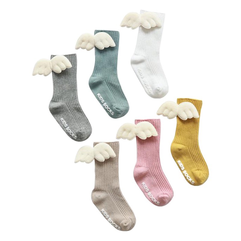 Calcetines para niños primavera y otoño estilo coreano niños y niñas a mitad de la pantorrilla Medias alas pila Calcetines bebé antideslizante piso Calcetines Niño