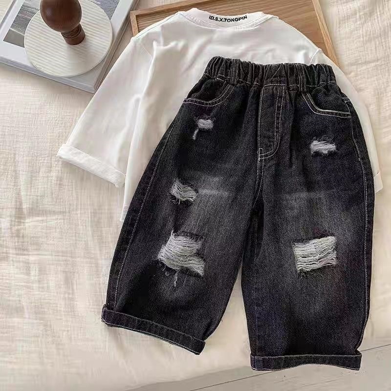 Children's Pants 2026 Spring New Style Boys' Ripped Jeans, Spring and Autumn Style, Straight Leg Pants for Toddlers and Babies